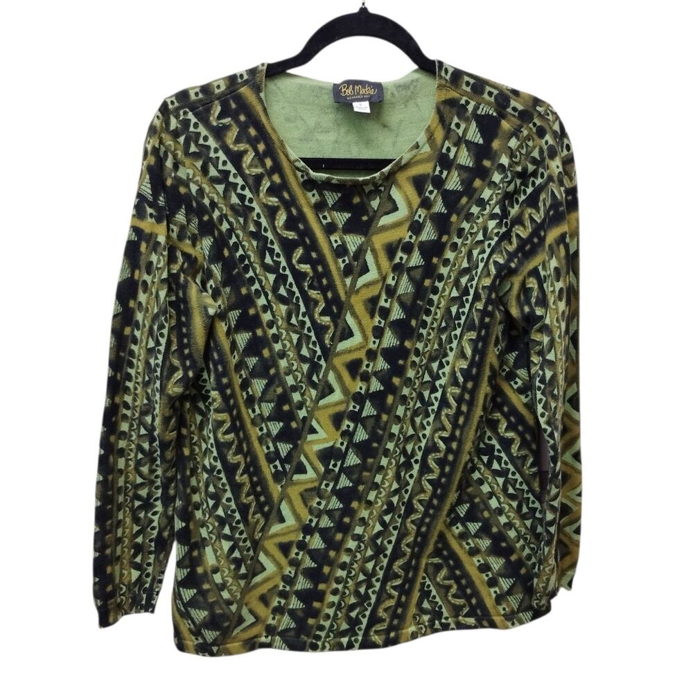 Bob Mackie Wearable Art Geometric Knit Sweater Small Lightweight Eclectic Artsy